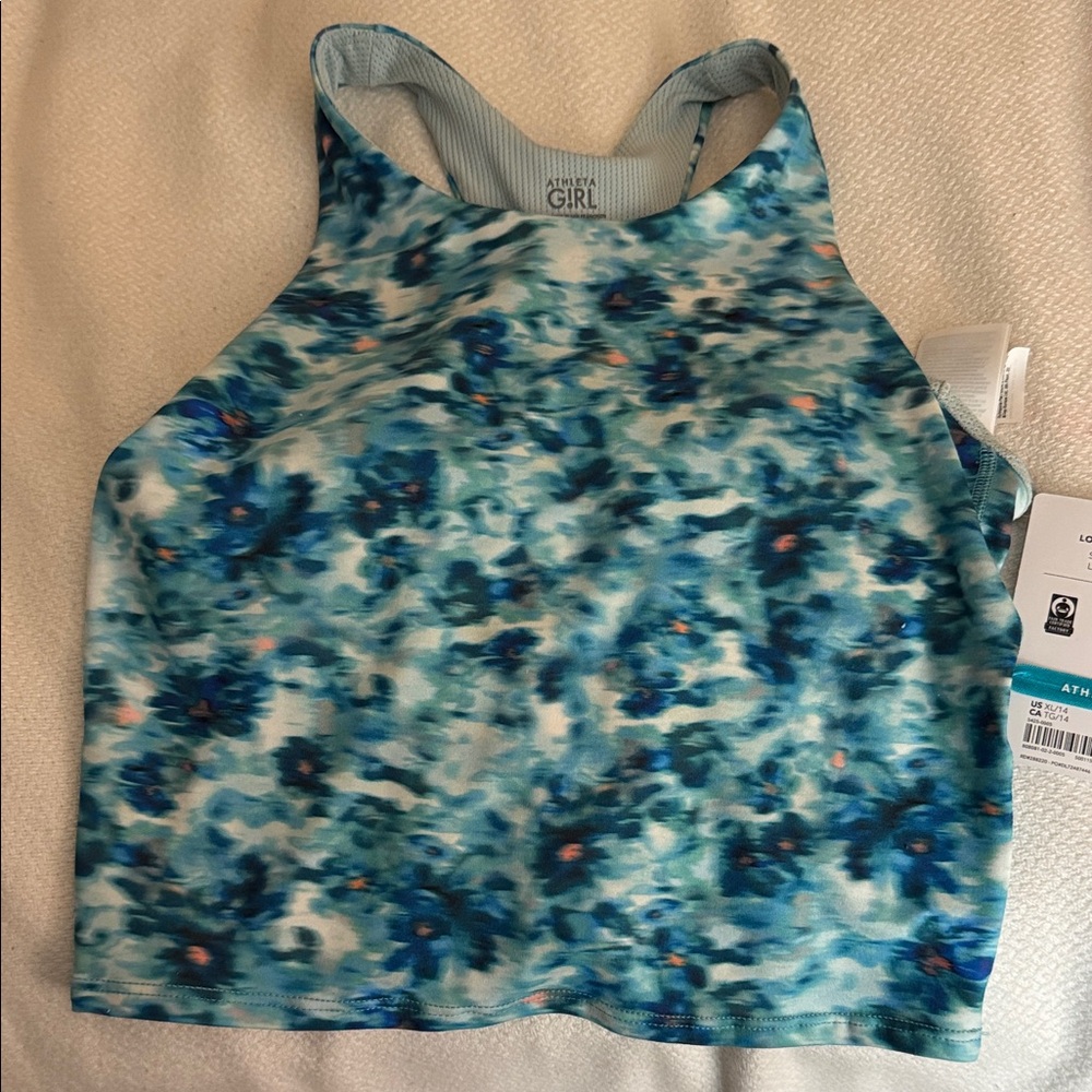 Athleta Girl Stylish Blue Floral Ling Distance Bra Sz XL 14 NWT
